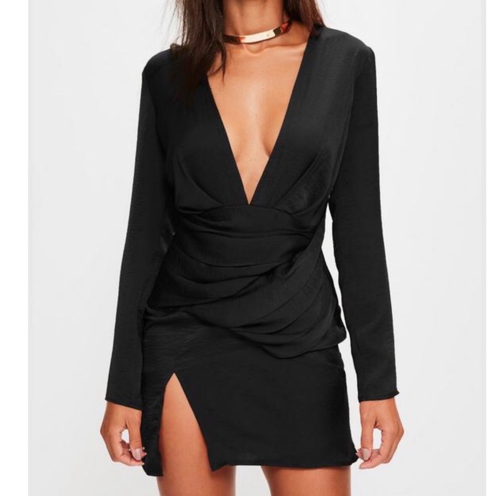 Sexy silk long sleeved black dress